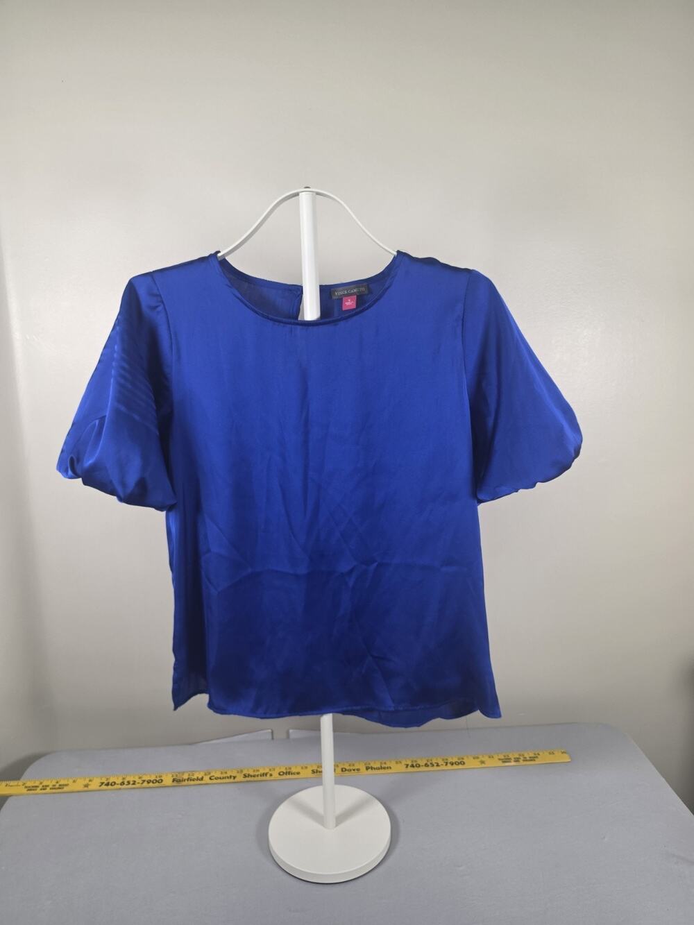 Vince Camuto Ladies Royal Blue Short Ribbed Puff Sleeve Top Size S Polyester